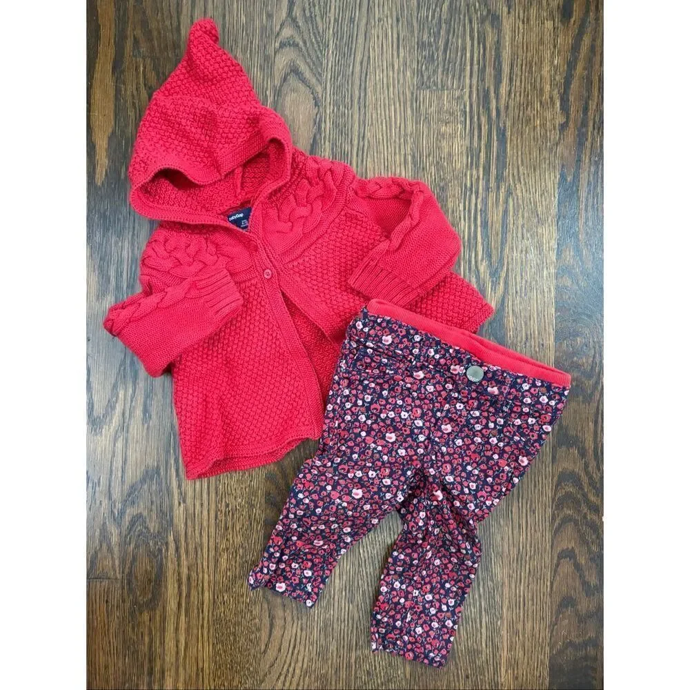 GAP BabyGap Infant Girls 6-12 Months Hooded Sweater, Top and Bottoms Bundle